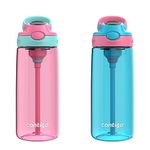 Contigo Aubrey Kids BPA-Free Water Bottle with Silicone Straw, Spill-Proof Lid, Dishwasher Safe, 20oz 2-Pack, Suitable for 3+ Years, Azalea/Jade & Blue Raspberry/Azalea