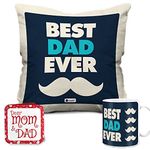 Indigifts Cushion Cover with Filler & Coffee Mug | Best Dad Ever Printed | Gift for Father,Birthday Gift for Papa, Grandfather, Father, Cushion for Car, Gift for Daddy(Blue)