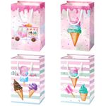 WERNNSAI Ice Cream Party Gift Bags - 16 PCS Kids Small Paper Bags with Handles for Birthday Party Favor Bags Loot Bags Goodie Bags for Girls Birthday Party Supplies Candy Bags Baby Shower Wedding Pink