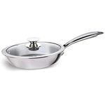 Alda Vitale Tri-Ply Stainless Steel Fry Pan 24 Cm with Glass Lid, 5 Years Warranty (Induction & Gas Friendly)