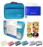 Bento-Box with Bag and Ice Pack Set. Lunch Boxes Snack Containers for Kids Boys Girls Adults. 6 Compartments, Leakproof Portion Container Boxes Insulated Bags for School Lunches, Blue