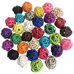 Benvo Rattan Balls 32 Pack 1.2 inch Wicker Ball Birds Quaker Parrot Parakeet Chewing Pet Bite Ball for Budgies Conures Hamsters Ball Orbs Crafts DIY Accessories Vase Fillers (Multi-colored)