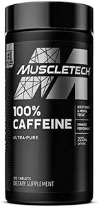 Caffeine Pills, MuscleTech 100% Caffeine Energy Supplements, PreWorkout Mental Focus + Energy Supplement, 220mg of Pure Caffeine, Sports Nutrition Endurance & Energy, 125 Count (Package may vary)