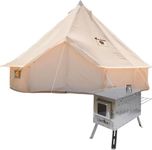 DANCHEL OUTDOOR 4 Season Canvas Bell Tent with Wood Stove for Winter Camping, Luxury Glamping Yurt Tent with Stove Jack for 6/8 Person Large Hot Tent Hiking(5m, Khaki)