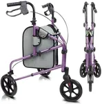 Vive Mobility 3 Wheel Walker - Three Wheeled Rollator for Seniors - Lightweight, Foldable, Narrow, Heavy Duty - for Elderly Men Women - Folding 3-Wheel Tri Scooter with Basket Bag