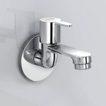 Plantex Pure Brass FLO-801 Bib Cock Water Tap with Brass Wall Flange & Teflon Tape for Washbasin with 7-Year Warranty (Mirror Chrome)