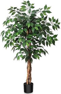 SOGUYI 4ft Artificial Ficus Tree with Natural Wood Trunk, Silk Fake Ficus Tree in Plastic Nursery Pot, Faux Plant for Office Home, Indoor Outdoor Decor, 1 Pack