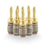 Nakamichi FanLock Excel Series 24k Gold Plated Banana Plug 10 AWG - 18 AWG Gauge Size 4mm for Speakers Amplifier Hi-Fi Stereo Home Theatre Radio Audio Wire Cable Quick Connector, 8 Pcs (4-Pairs)