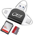 4 in 1 SD Card Reader for iPhone ipad Android PC Camera Multi-Port Universal USB SD TF Memory Card Reader USB C Hub Multiport Adapter for MacBook Pro/Air No App Required