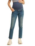 Pregnancy Ripped Jeans Denim Pants with Pockets Maternity Slim Stretch Denim Pants Blue S