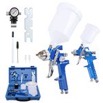 Voilamart 2 Set HVLP Gravity Feed Spray Gun Set with 600CC 125CC Cup Paint Sprayer Airbrush Painting Tool Kit with Copper Nozzle 1.4MM 0.8MM