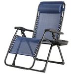 DORTALA Zero Gravity Chair, Lounge Chair with Cup Holder, Breathable Fabric, Detachable Headrest & Replaceable Elastic Cords, Heavy Duty Chaise of 500LBS Capacity, Folding Recliner for Pool, Patio, Beach, Yard, Blue