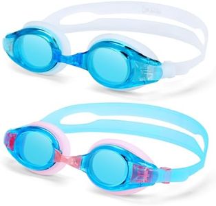 Aegend 2 Pack Kids Goggles, Swimming Goggles for Kids Age 4-16 Boys and Girls Youth, Anti-Fog Pool Goggles, White & Clear Blue