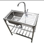 Stainless Steel Kitchen Sink Utility Sink Free Standing Sink Commercial Faucet Included with Drainer Unit with Storage Shelves for Room Garage Basement Outdoor and Indoor Easy to Clean. ( Color : Hot