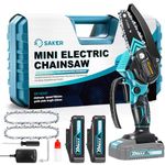 Saker Mini Chainsaw,Portable Electric Cordless Chainsaw,Battery Powered,Small Power Handheld Chain Saws Pruning Shears for Tree Branches,Courtyard and Garden,(2PCS 20VBatteries&3 PCS Chains Blue)