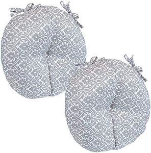 Sunnydaze Polyester Outdoor Bistro Seat Cushions - Set of 2-15-Inch Diameter x 4 Inches Thick - Cozy Round Seat Cushions for Outdoor Chairs - Perfect for The Porch, Lawn, or Deck - Gray Damask