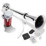 Zone Tech 12V Single Trumpet Air Horn - Premium Quality Silver Single Trumpet Air Horn Relay Included Chrome + Compressor Super Loud 150db for Truck, Train Lorry, Boat and SUV