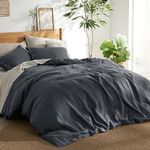 Bedsure Linen Duvet Cover King - Linen Cotton Blend Duvet Cover Set, Dark Grey Linen Duvet, 3 Pieces, 1 Duvet Cover 104 x 90 Inches and 2 Pillowcases, Comforter Sold Separately