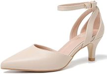 fereshte Women's Closed Pointed Toe Heels Ankle Strap Hollow Out D'Orsay Kitten Heel Dressy Pumps, Matte Nude, 11