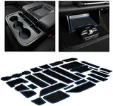 CupHolderHero fits Chevy Silverado 1500 Accessories & GMC Sierra 2014-2022 Premium Custom Interior Nonslip AntiDust CupHolder Insert,Console Liner Mats,28pc Set(DoubleCab with BenchSeats)(Blue Trim)