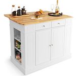 Giantex Kitchen Island with Drop Leaf, Rubber Wood Top, 2 Drawers, Storage Cabinets, Spice Racks, Adjustable Shelves, Stationary Kitchen Table for Home Coffee Bar, 47''x36''x36'' (White)