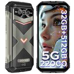 DOOGEE V MAX PRO Rugged Smartphone 5G, 22000mAh/33W, 512GB ROM, Dimensity 7050 Android 14 Rugged Phone, 6.58” FHD+/120Hz IPS, 108MP+16MP, 20MP Night Vision, WiFi 6/NFC/Face ID/Fingerprint Lock, Gray