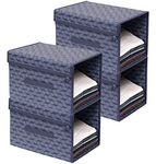 HomeStrap Printed Stackable Shirt Organizer with Cover Lid- Navy Blue Pack of 4, Non-woven (Shark Tank Product)