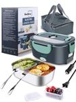 Buddew Electric Heated Lunch Box, 80W Fast Heating, 1.5L Food-Grade 304 Stainless Steel, 12V/24V/110V Portable Food Warmer for Car Truck Office Adults, Lonchera Electrica Portatil (Green1)