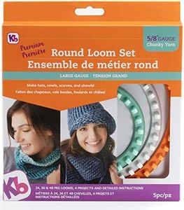Authentic Knitting Board 'Premium' Chunky Round Knitting Looms Set, 5/8" Large Gauge KB Looms (3 Loom Set)
