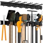 Sttoraboks Garage Tool Storage Rack, Heavy Duty Garage Storage Organizer Rack System,Wall Mounted Tool with 8 double hooks, 3 rails, Garden Yard Tools Hanger Rack for Ski Gears,Broom, Rake,Shovel