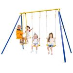 Costzon 440 lbs Swing Set for Backyard, 2-in-1 Heavy Duty Extra Large Metal Swing Frame w/2 Swings, Glider, Adjustable Hanging Ropes, Outdoor Playset Great Gift for Kids