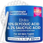 Elvira Korean Skincare Anti-Aging & Glycolic Acid Exfoliating Facial Pads With 10% Glycolic Acid, 2% Salicylic Acid & Niacinamide - 60 Toner Pads, Daily Peel Treatment for Acne Prone Sensitive Skin