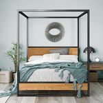 Zinus Suzanne Queen Ironline Canopy Metal and Wood Four Poster Bed Frame - Industrial