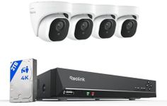 REOLINK 4K Security Camera System, 4pcs H.265 PoE Wired Turret 4K Cameras with Person Vehicle Detection, 4K/8MP 8CH NVR with 2TB HDD for 24-7 Recording, RLK8-800D4