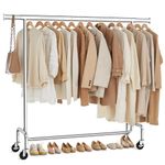 SONGMICS Clothes Rack with Wheels, Heavy-Duty Garment Rack with Extendable Hanging Rod, 130 kg Load Capacity, 45 x (110-150) x 160 cm, Chrome-Plated, Silver UHSR11S