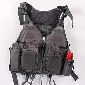 JKSPORTS Fly Fishing Vest Fishing Safety Life Jacket for Swimming Sailing Boating Kayak Floating Multifunction Breathable Backpack for Men and Women Kayak Vest Swim Vest (Dark Grey,with Foam)