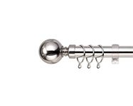 Home Harmony® Caprice Diamante 16-19mm Telescopic Extendable Metal Curtain Pole Set, Brushed Silver Black White (Plain Silver, 120-210 cms)