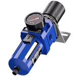 KANBOL 3/8" Air Filter Regulator with Pressure Gauge, for Air Drying System with 5 Micron Brass Filter Cartridge and Semi-Auto Drain, Metal Blue