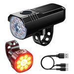 USB Rechargeable Bike Lights，IP65 Waterproof Mountain/Road Headlight and Taillight 8+7 Modes，Headlight with Aluminum Alloy with Spotlight and Floodlight，Suitable for Hiking Camping and Competitions