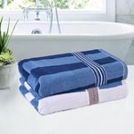 Kuber Industries Set of 2 Bath Towel | 30x60 Inch Cotton Unisex Bathroom Towel | 144 GSM Highly Absorbent | Bathing Towel for Beach-Pool & Yoga | Patti-Design | White & Light Blue