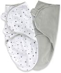 Adjustable Swaddle Blanket Infant Baby Wrap 2 Pack Grey Stars + Solid Grey 0-3 Months