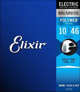 Elixir Strings, Electric Guitar Strings, Nickel Plated Steel with POLYWEB Coating, Longest-Lasting Warm Tone with Comfortable Feel, 6 String Set, Light 10-46