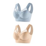 Flodxo Sports Bras Women High Impact Push Up Gym Bra 2 Pcs Ladies Non Wired Comfort Seamless Bralettes Padded Full Coverage Crop Tops Full Support Breathable Soft Everyday Sleep Bra Beige 5XL