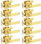 Probrico 10 Pack Gold Privacy Door Handles,Heavy Duty Satin Brass Door Knobs with Lock for Bedroom and Bathroom,Square Interior Keyless Locksets