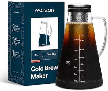 Ovalware Airtight Cold Brew Iced Coffee Maker (& Iced Tea Maker) with Spout – 1.5L/ 51oz RJ3 Brewing Glass Carafe with Removable Stainless Steel Filter