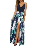 Newshows Women's Summer V Neck Spaghetti Strap Sleeveless Casual Split Long Maxi Wedding Guest Dress(Floral 01, Medium)