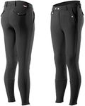 HORZE Mens Grand Prix Silicone Knee Patch Breeches for English Riding - Black - 34