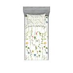 Ambesonne Floral Fitted Sheet & Pillow Sham Set, Spring Season Themed Watercolors Painting of Herbs Flowers Botany Garden Art, Decorative Printed 4 Piece Bedding Decor Set, Twin, Green Off White