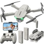 SIMREX Drone With 1080P Camera for Kids Adults, Mini RC Quadcopter Foldable, One Key Start, Waypoint Fly, Headless Mode, Auto-Follow, 3D Flip, 3 Speeds, 2 Batteries, Easy for Beginners, Grey