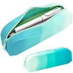 SNOWIE SOFT® School Pouch for Girls Stylish Green Gradient Silicone Zipper Pencil Pouch Pencil Case Waterproof Durable Pencil Pouch for Girls Office Supplies Return Gifts for Kids